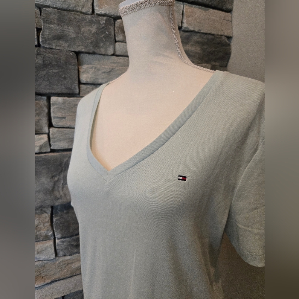 😁Tommy Hilfinger Mint V Neck Tee Size XL